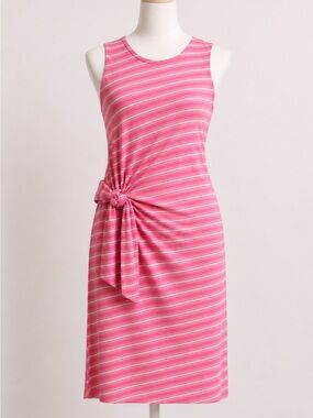 Talbots Pink & White Striped Knot-Front Sleeveless Midi Dress Stretchy Size Med